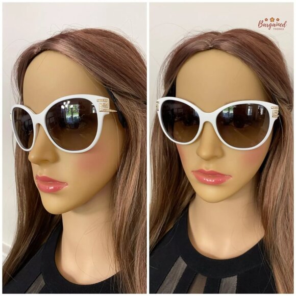 Authentic VERSACE White Frame Gold Metal Smoke Lenses Rhinestone Sunglasses 4316